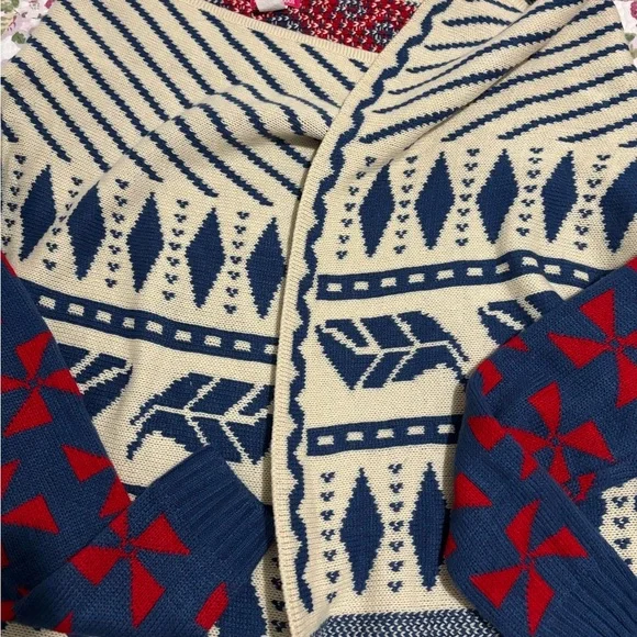 Pinklicious Women’s Open Front Cardigan Sweater Aztec Tribal S/M Boho Red Blue - Picture 9 of 10